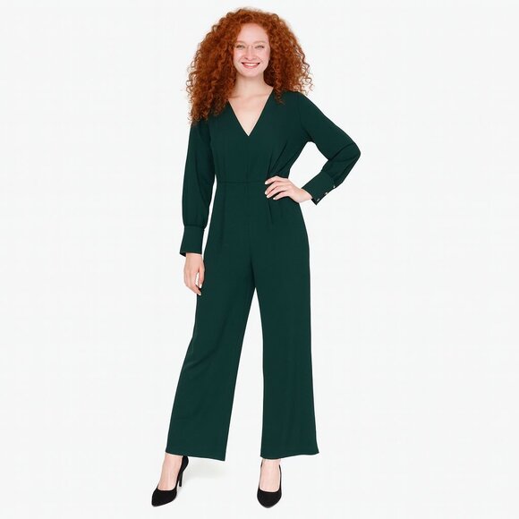 NWT ZARA Small Dazzling Green Long Sleeve Polyester Pantsuit - Picture 1 of 16